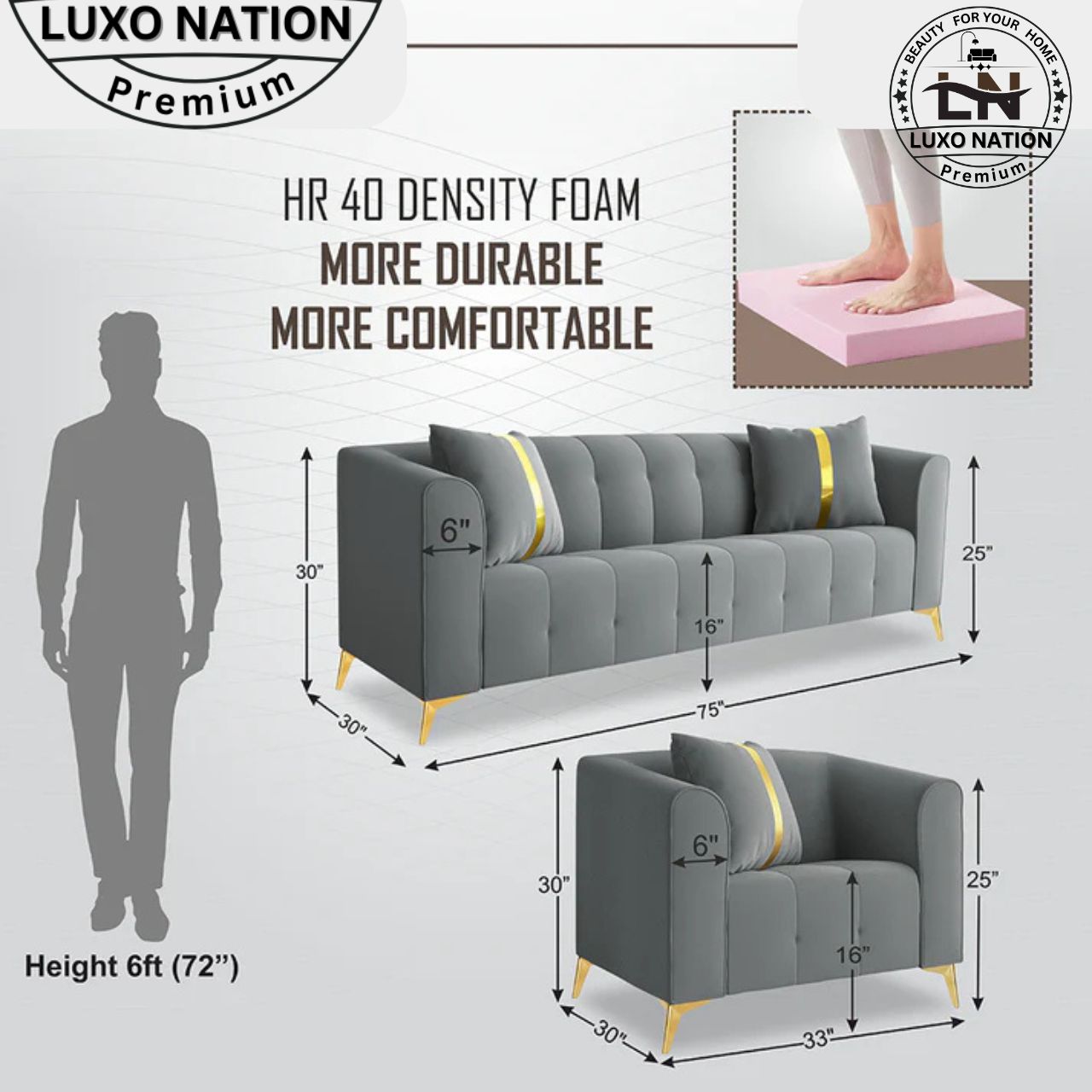 Luxo Nation Luxury Sofa Set  – Premium Quality & Velvet Suede Design